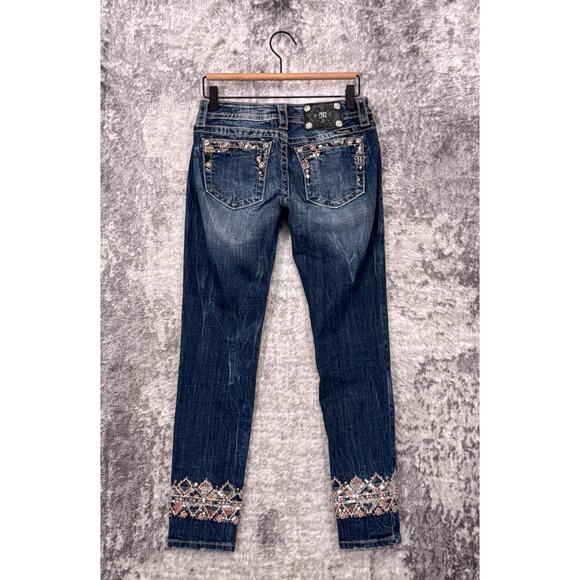 Miss Me Jeans 26 Womens Cuffed Skinny Embroidered Low Rise Medium Wash Denim - Picture 2 of 8